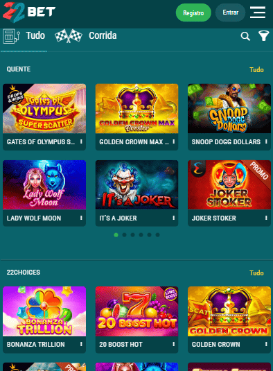 Seções do 22Bet Cassino